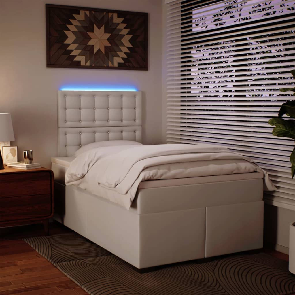 Κρεβάτι Boxspring με Στρώμα Λευκό 120x200εκ.από Συνθετικό Δέρμα - Pakobazaar