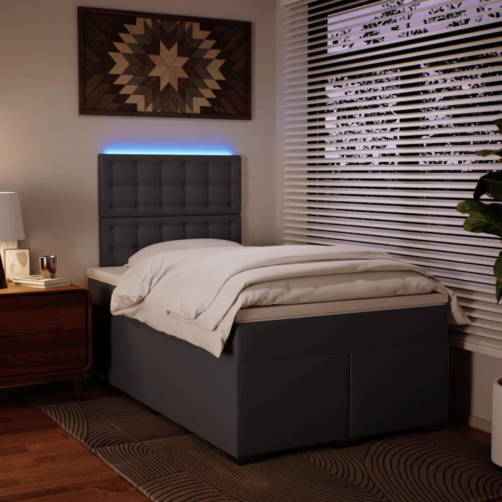 Κρεβάτι Boxspring με Στρώμα Γκρι 120x200εκ. από Συνθετικό Δέρμα - Pakobazaar