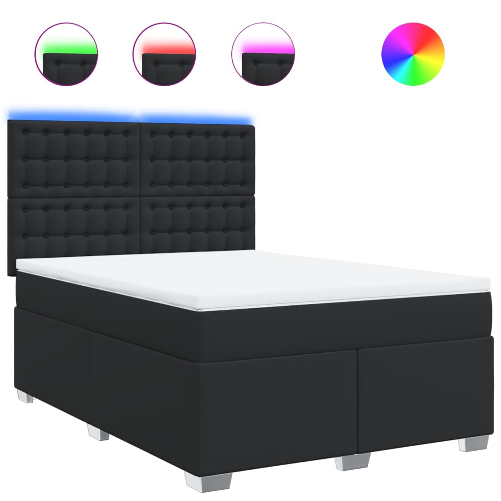 Κρεβάτι Boxspring με Στρώμα Μαύρο 140x190εκ.από Συνθετικό Δέρμα - Pakobazaar