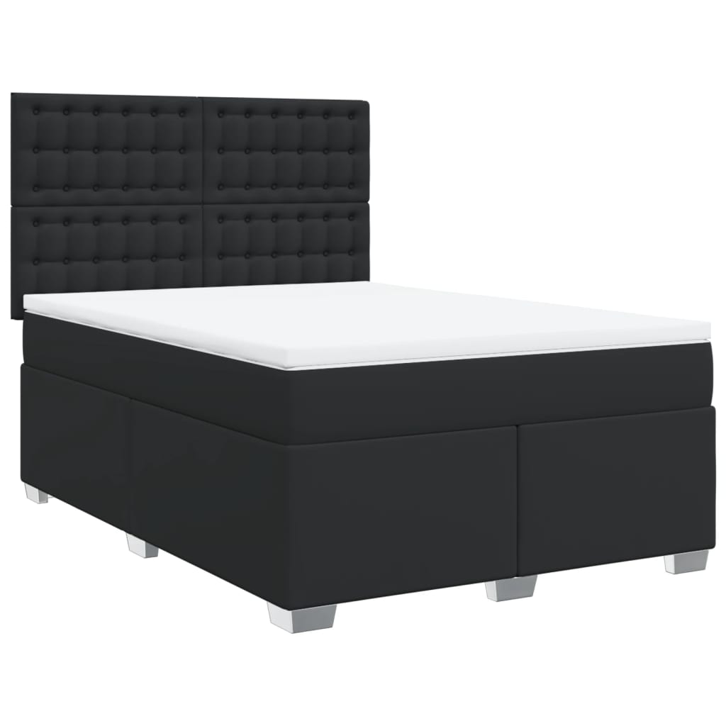 Κρεβάτι Boxspring με Στρώμα Μαύρο 140x190εκ.από Συνθετικό Δέρμα - Pakobazaar