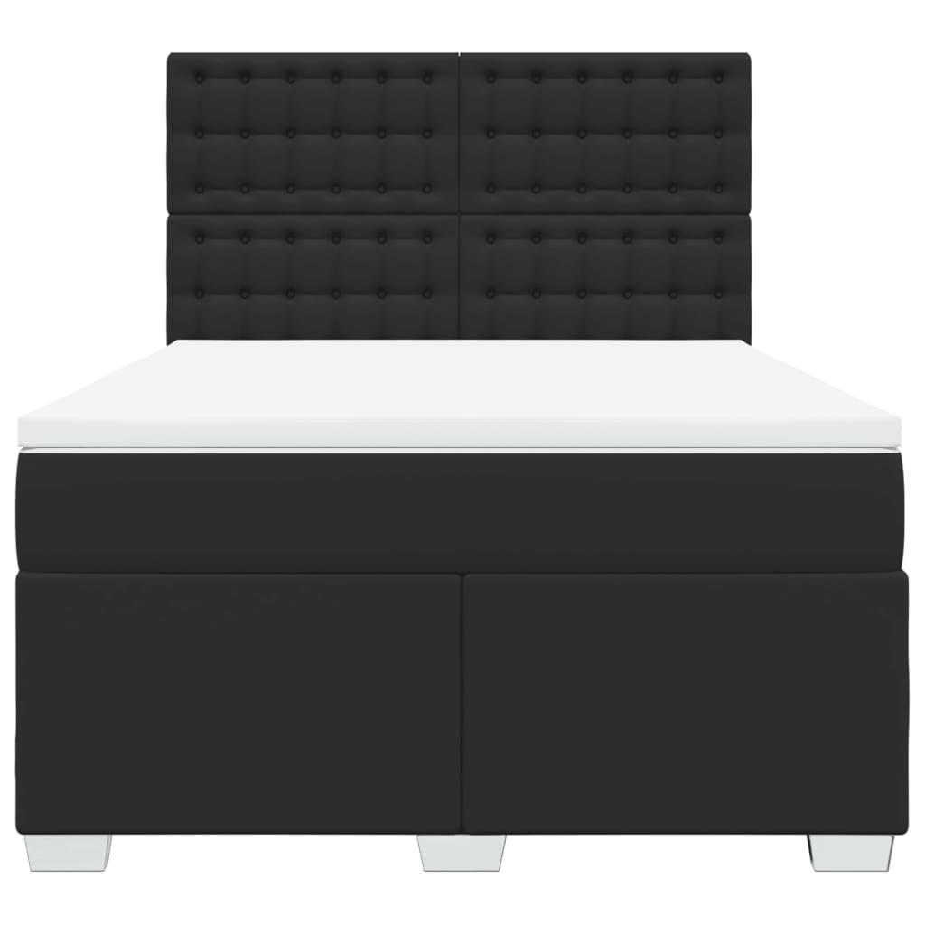 Κρεβάτι Boxspring με Στρώμα Μαύρο 140x190εκ.από Συνθετικό Δέρμα - Pakobazaar