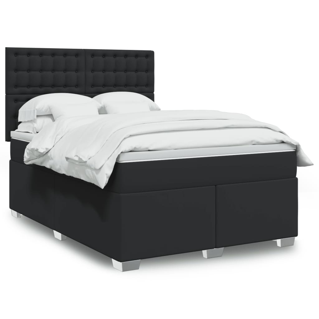 Κρεβάτι Boxspring με Στρώμα Μαύρο 140x190εκ.από Συνθετικό Δέρμα - Pakobazaar