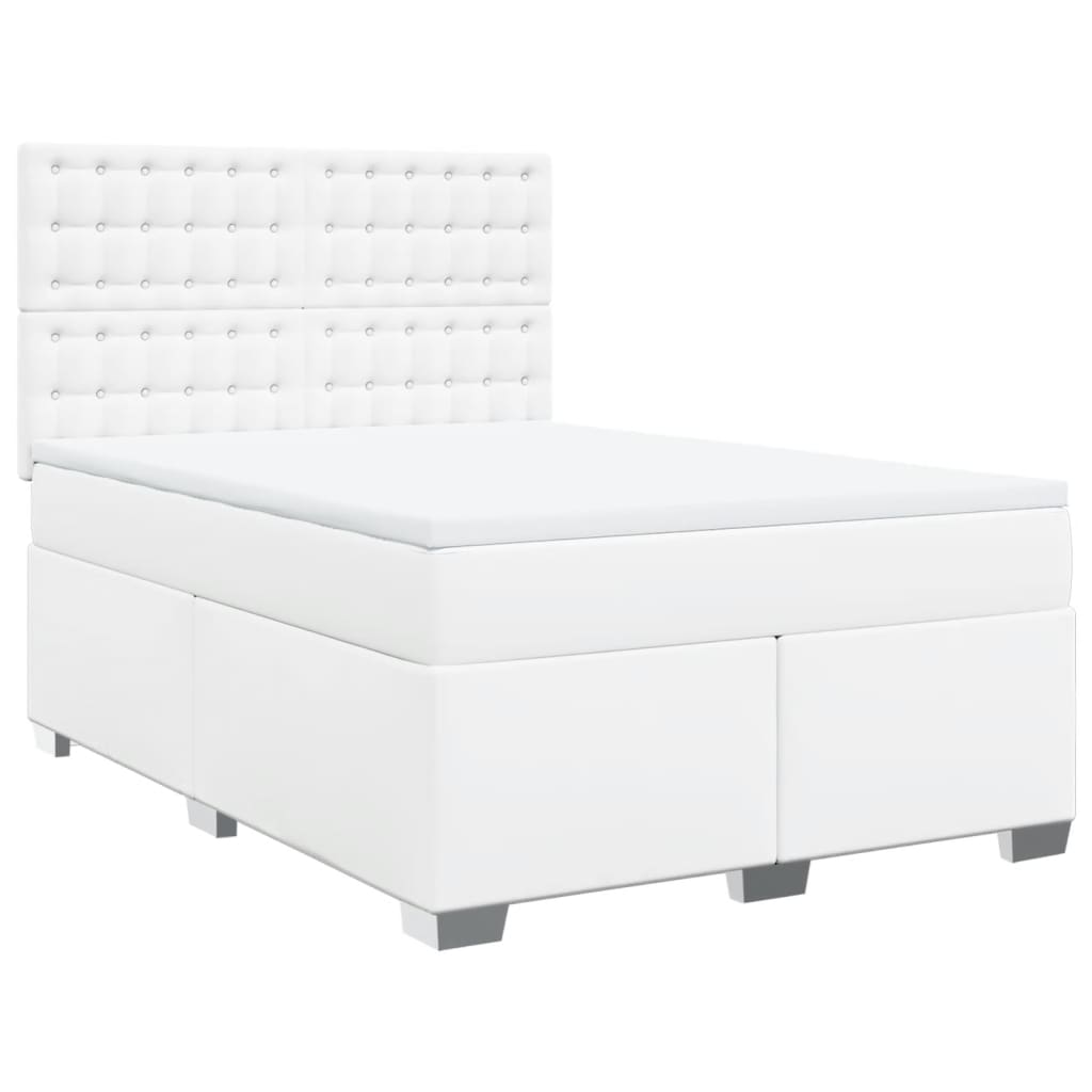 Κρεβάτι Boxspring με Στρώμα Λευκό 140x190εκ.από Συνθετικό Δέρμα - Pakobazaar