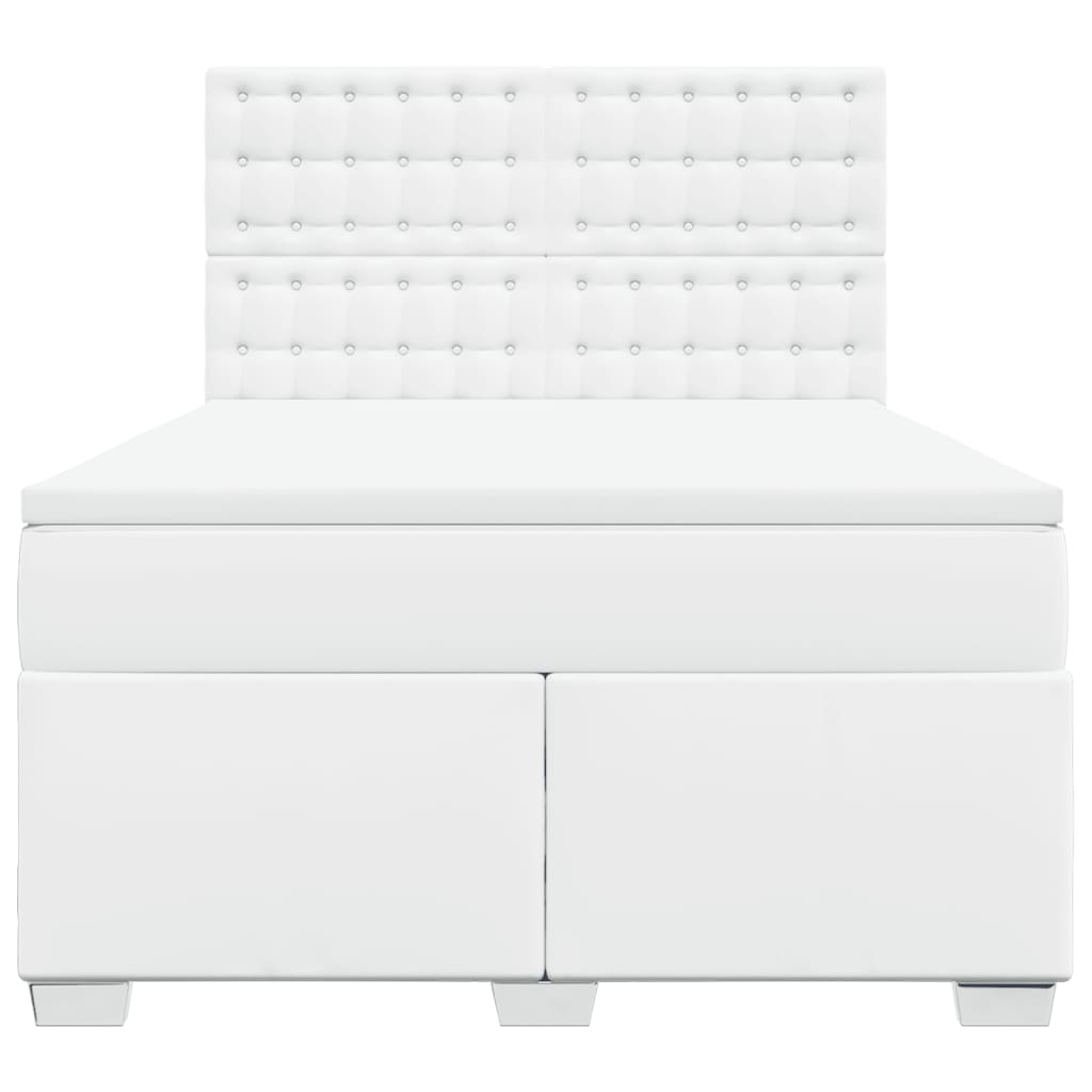 Κρεβάτι Boxspring με Στρώμα Λευκό 140x190εκ.από Συνθετικό Δέρμα - Pakobazaar