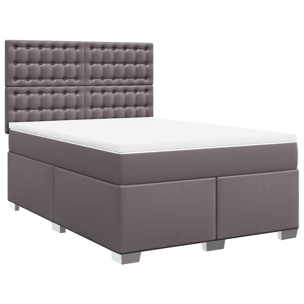 Κρεβάτι Boxspring με Στρώμα Γκρι 140x190εκ. από Συνθετικό Δέρμα - Pakobazaar