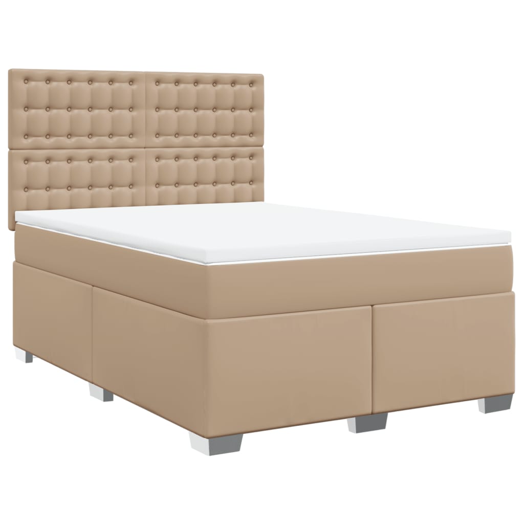 Κρεβάτι Boxspring με Στρώμα Καπουτσίνο 140x190εκ.από Συνθ.Δέρμα - Pakobazaar