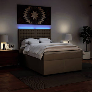 Κρεβάτι Boxspring με Στρώμα Καπουτσίνο 140x190εκ.από Συνθ.Δέρμα - Pakobazaar