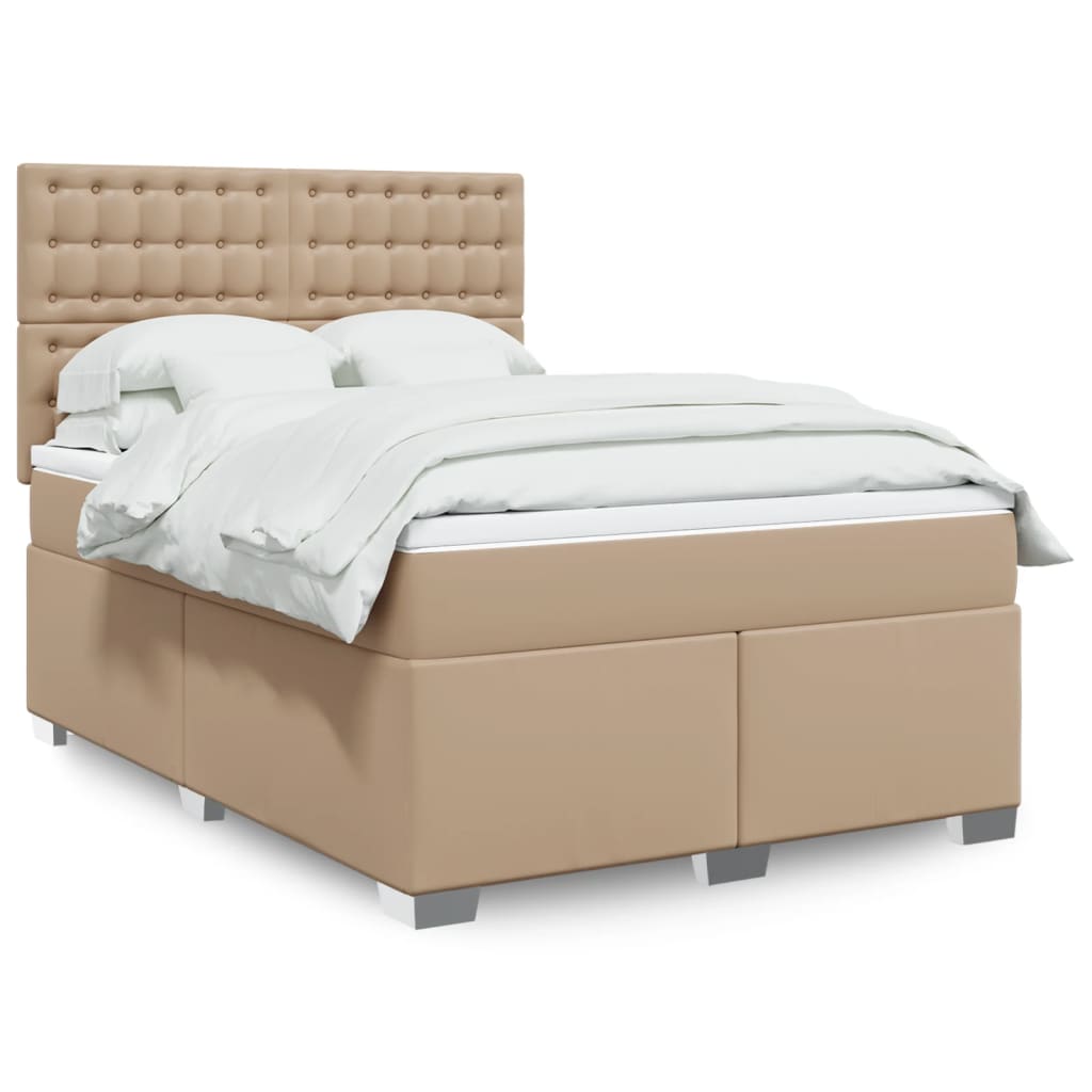 Κρεβάτι Boxspring με Στρώμα Καπουτσίνο 140x190εκ.από Συνθ.Δέρμα - Pakobazaar
