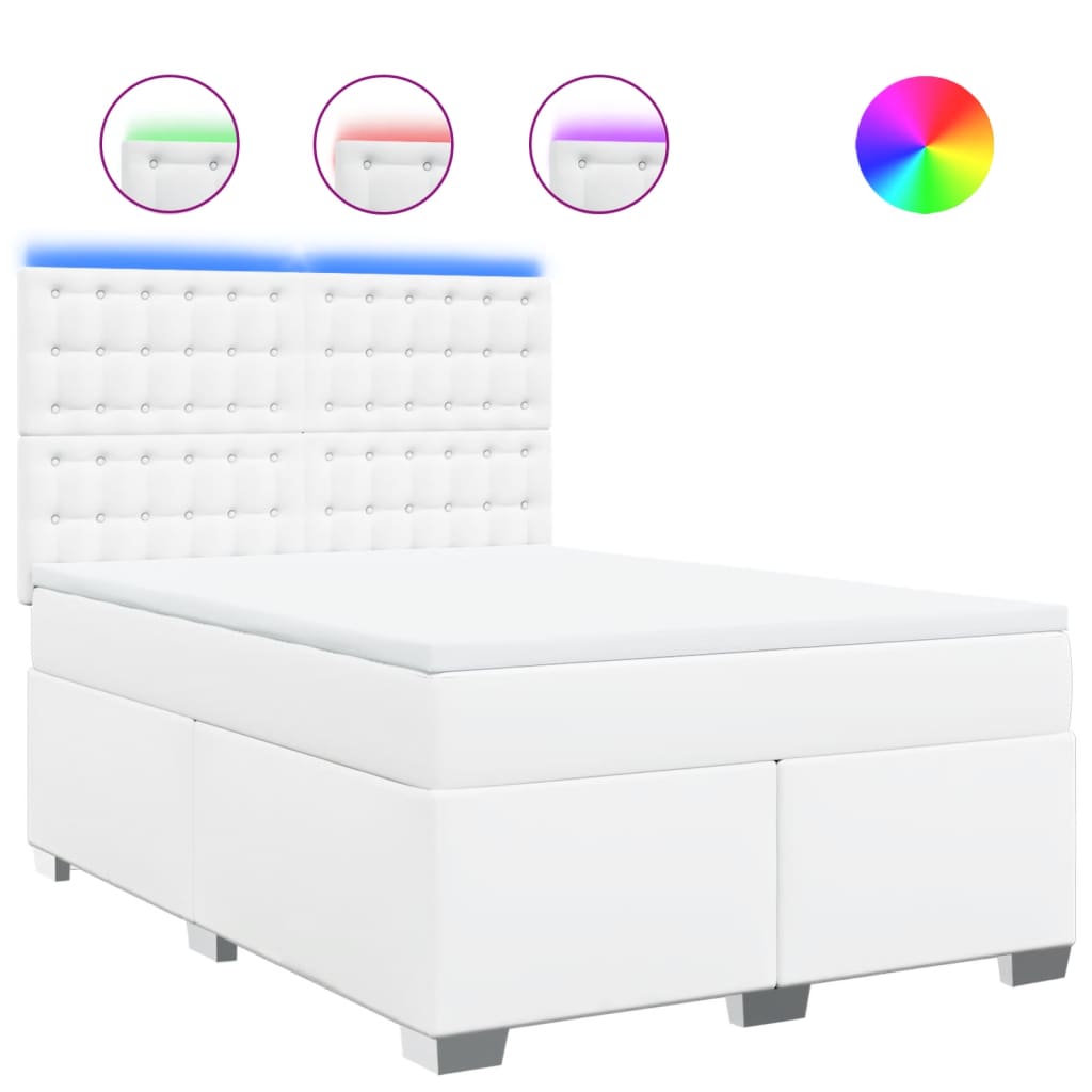 Κρεβάτι Boxspring με Στρώμα Λευκό 140x200εκ.από Συνθετικό Δέρμα - Pakobazaar