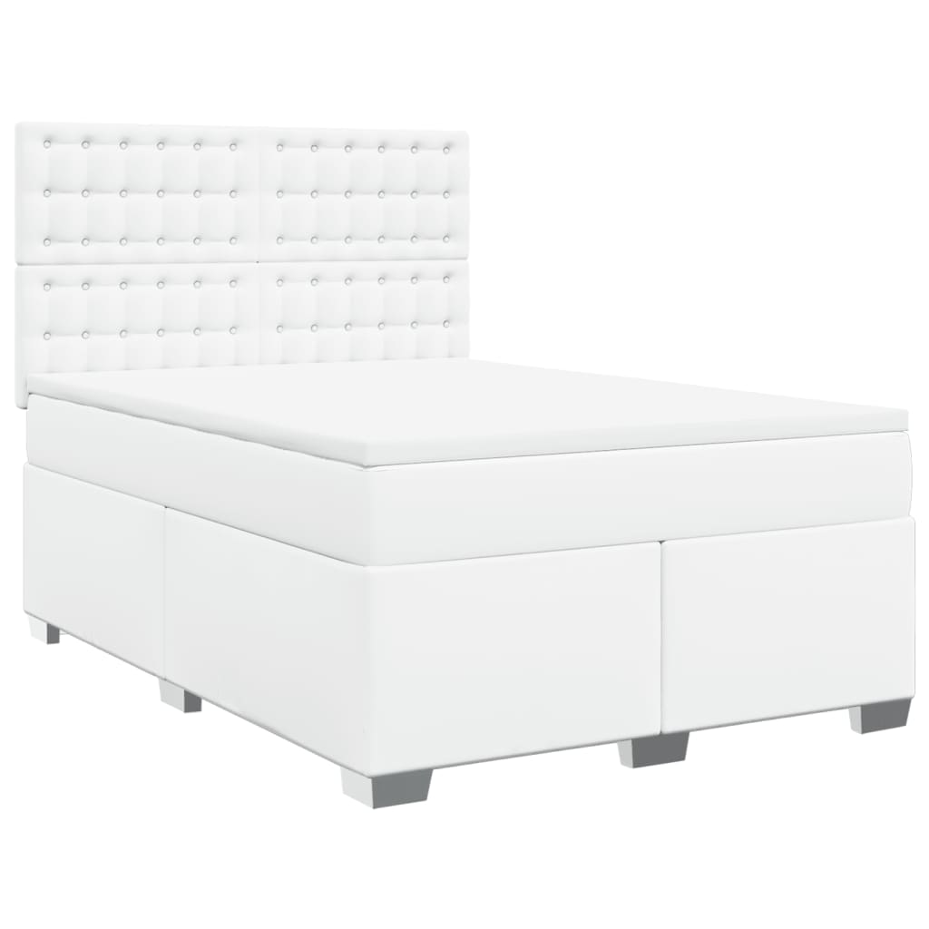 Κρεβάτι Boxspring με Στρώμα Λευκό 140x200εκ.από Συνθετικό Δέρμα - Pakobazaar