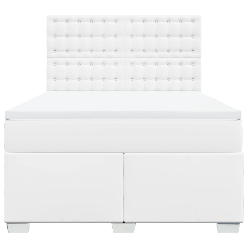 Κρεβάτι Boxspring με Στρώμα Λευκό 140x200εκ.από Συνθετικό Δέρμα - Pakobazaar