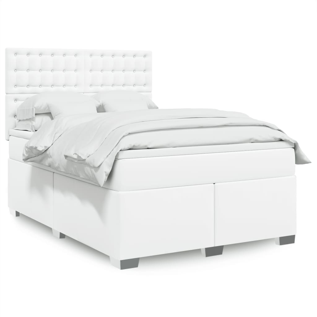 Κρεβάτι Boxspring με Στρώμα Λευκό 140x200εκ.από Συνθετικό Δέρμα - Pakobazaar