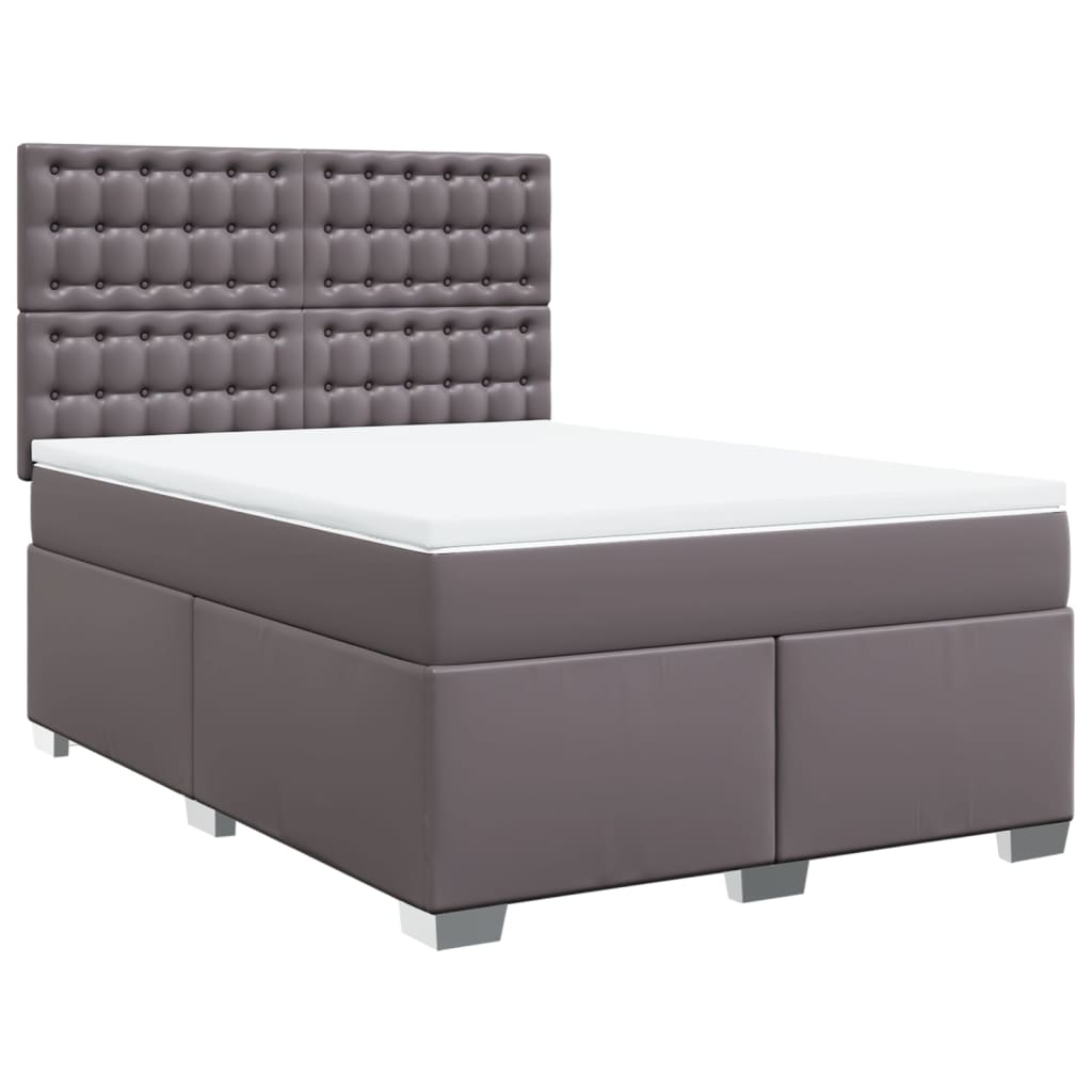 Κρεβάτι Boxspring με Στρώμα Γκρι 140x200εκ. από Συνθετικό Δέρμα - Pakobazaar