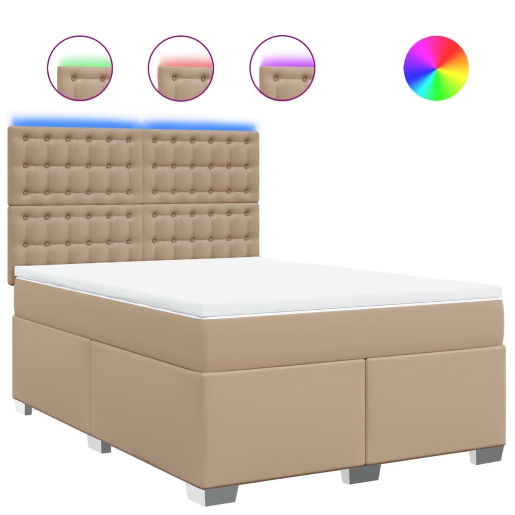 Κρεβάτι Boxspring με Στρώμα Καπουτσίνο 140x200εκ.από Συνθ.Δέρμα - Pakobazaar