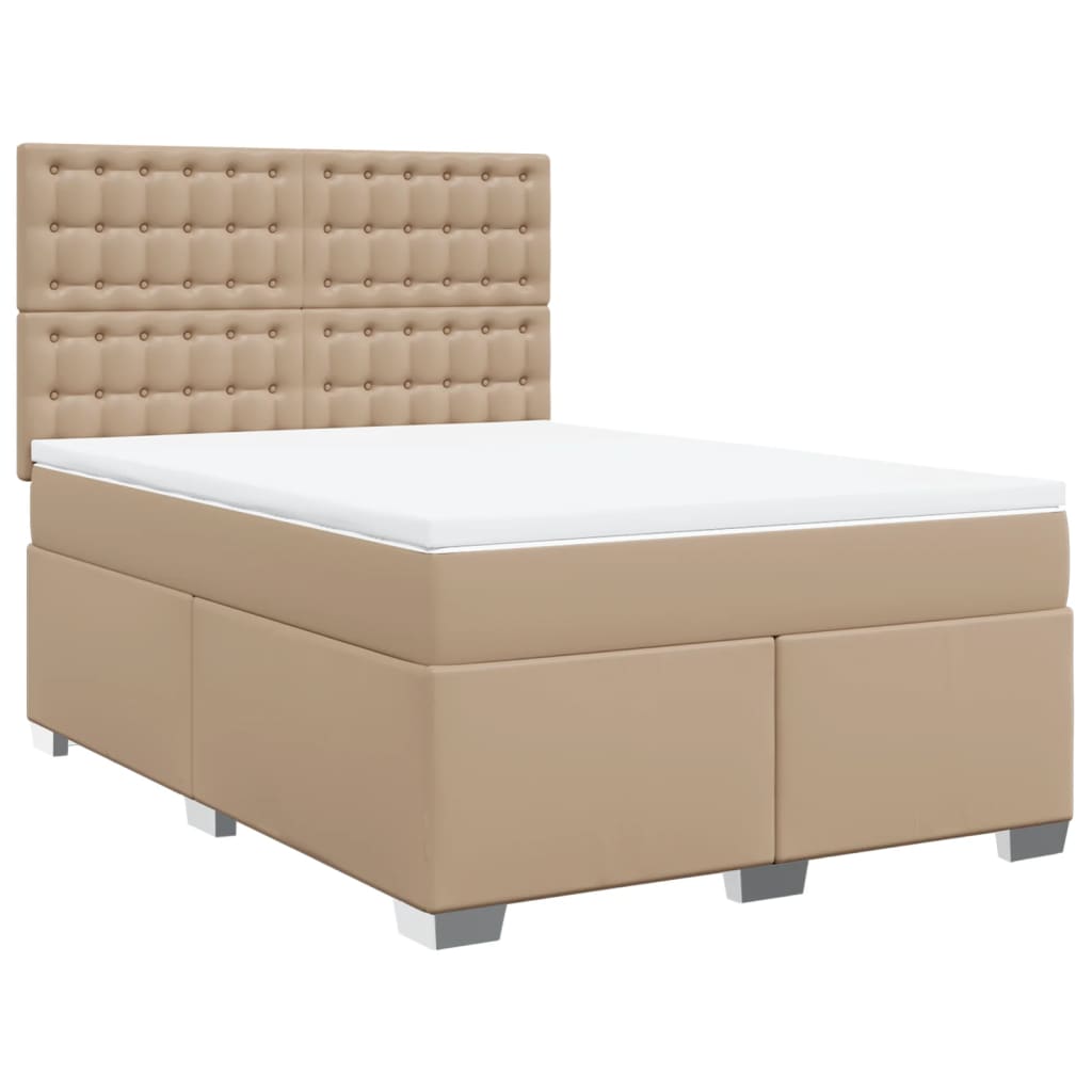 Κρεβάτι Boxspring με Στρώμα Καπουτσίνο 140x200εκ.από Συνθ.Δέρμα - Pakobazaar