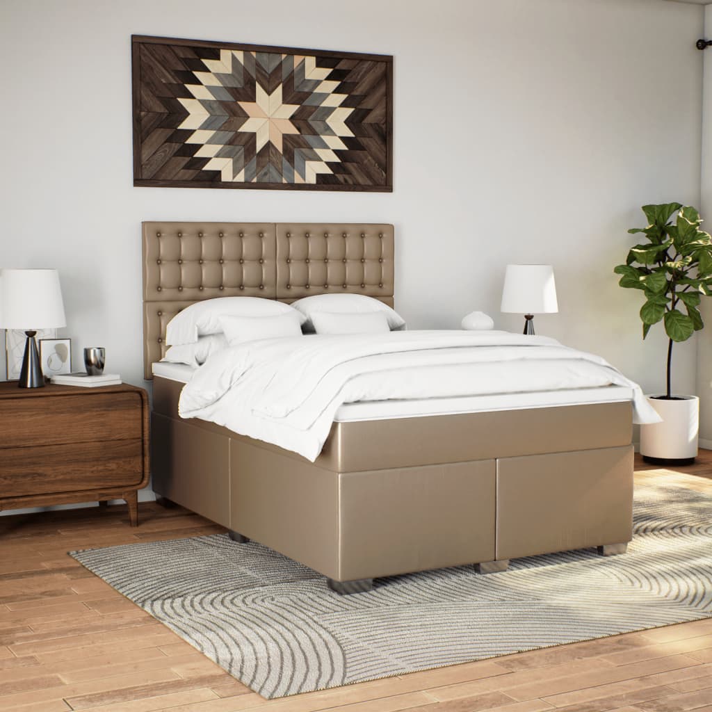 Κρεβάτι Boxspring με Στρώμα Καπουτσίνο 140x200εκ.από Συνθ.Δέρμα - Pakobazaar