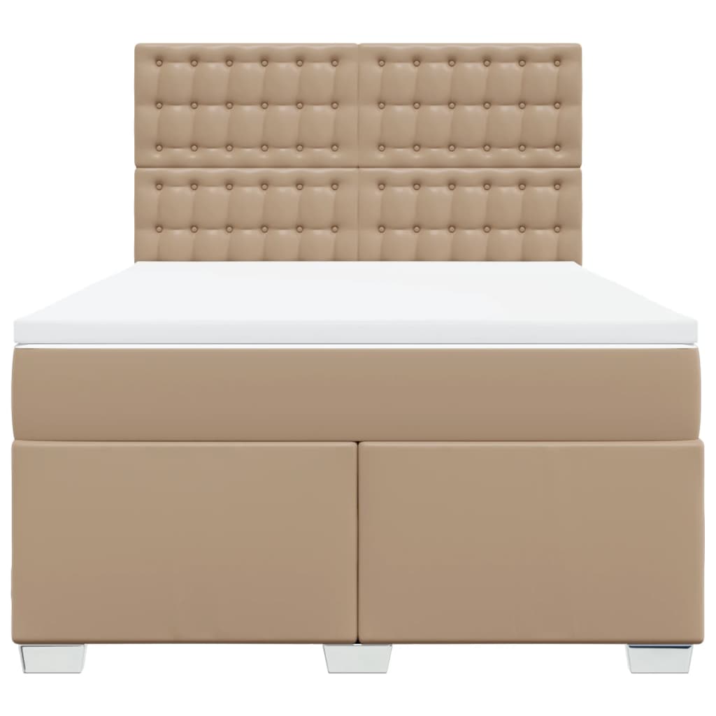 Κρεβάτι Boxspring με Στρώμα Καπουτσίνο 140x200εκ.από Συνθ.Δέρμα - Pakobazaar