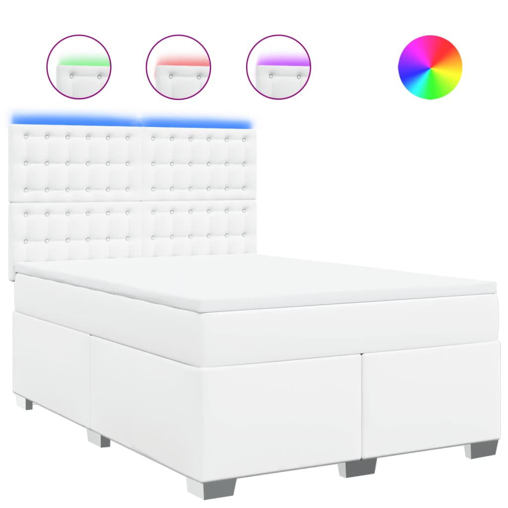 Κρεβάτι Boxspring με Στρώμα Λευκό 160x200εκ.από Συνθετικό Δέρμα - Pakobazaar