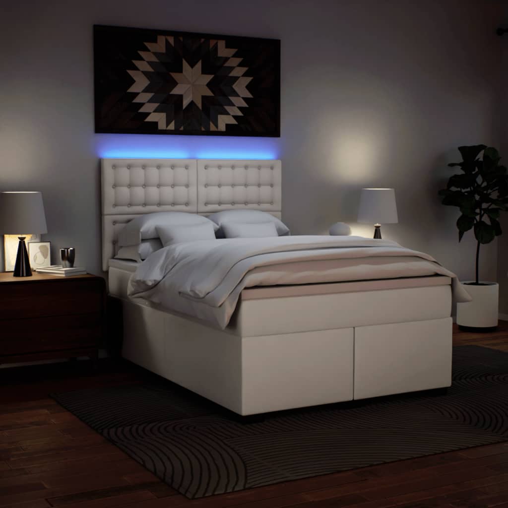 Κρεβάτι Boxspring με Στρώμα Λευκό 160x200εκ.από Συνθετικό Δέρμα - Pakobazaar
