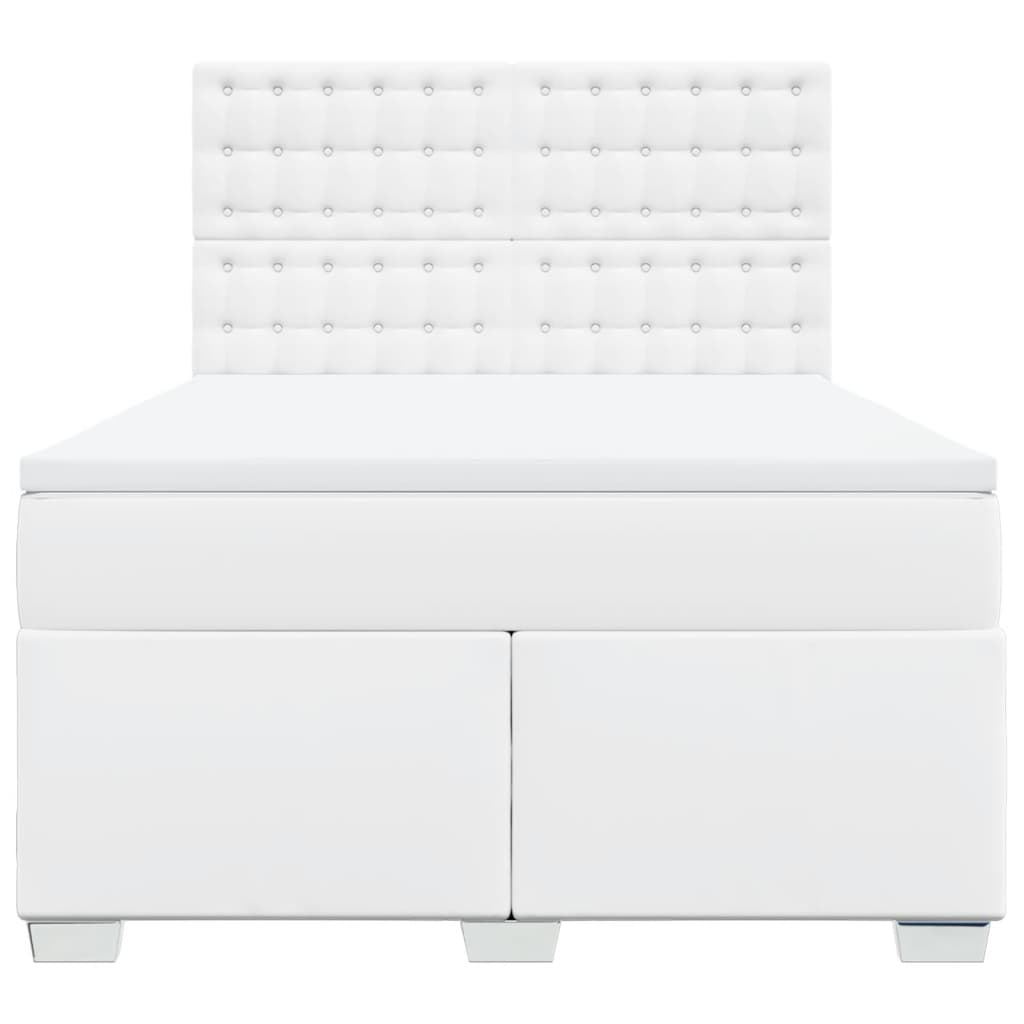 Κρεβάτι Boxspring με Στρώμα Λευκό 160x200εκ.από Συνθετικό Δέρμα - Pakobazaar