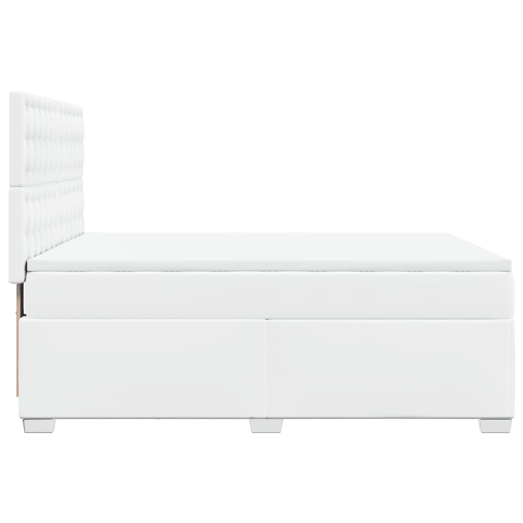 Κρεβάτι Boxspring με Στρώμα Λευκό 160x200εκ.από Συνθετικό Δέρμα - Pakobazaar