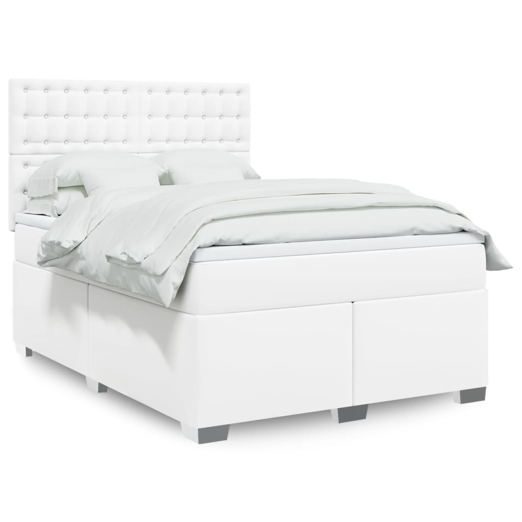 Κρεβάτι Boxspring με Στρώμα Λευκό 160x200εκ.από Συνθετικό Δέρμα - Pakobazaar