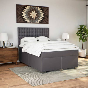 Κρεβάτι Boxspring με Στρώμα Γκρι 160x200εκ. από Συνθετικό Δέρμα - Pakobazaar