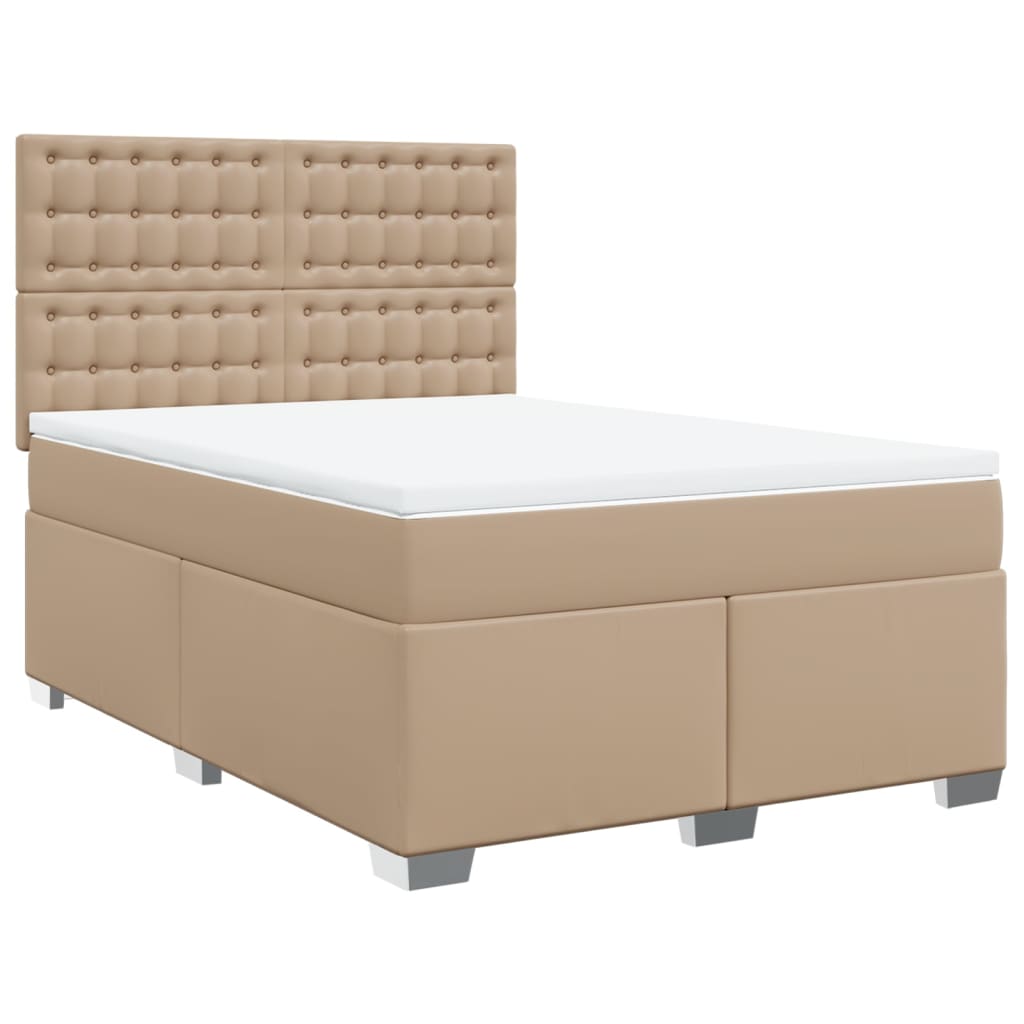 Κρεβάτι Boxspring με Στρώμα Καπουτσίνο 160x200εκ.από Συνθ.Δέρμα - Pakobazaar