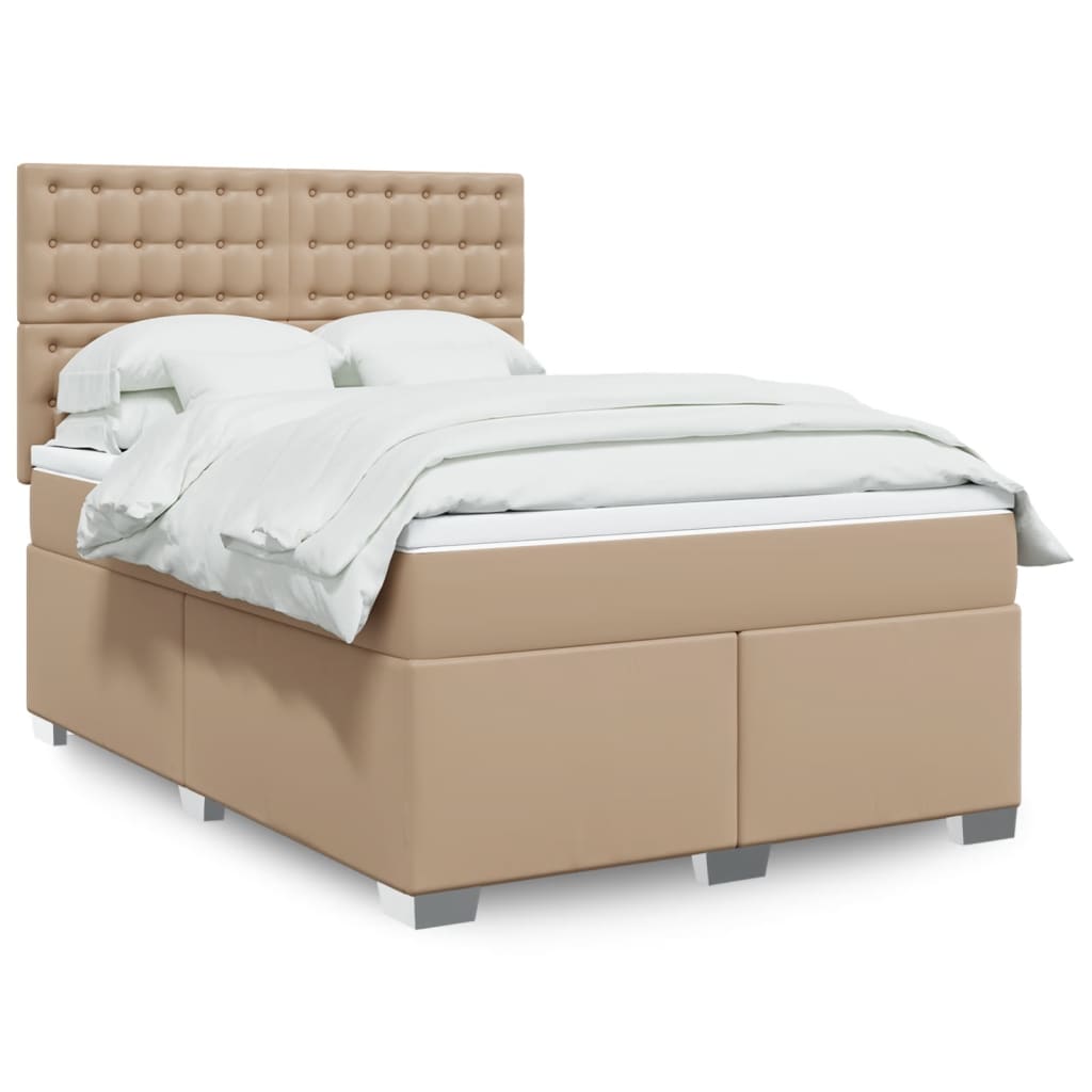 Κρεβάτι Boxspring με Στρώμα Καπουτσίνο 160x200εκ.από Συνθ.Δέρμα - Pakobazaar