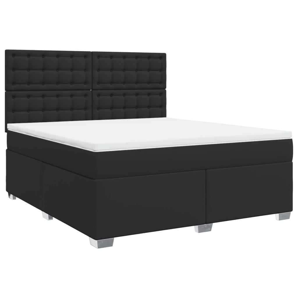 Κρεβάτι Boxspring με Στρώμα Μαύρο 180x200εκ.από Συνθετικό Δέρμα - Pakobazaar