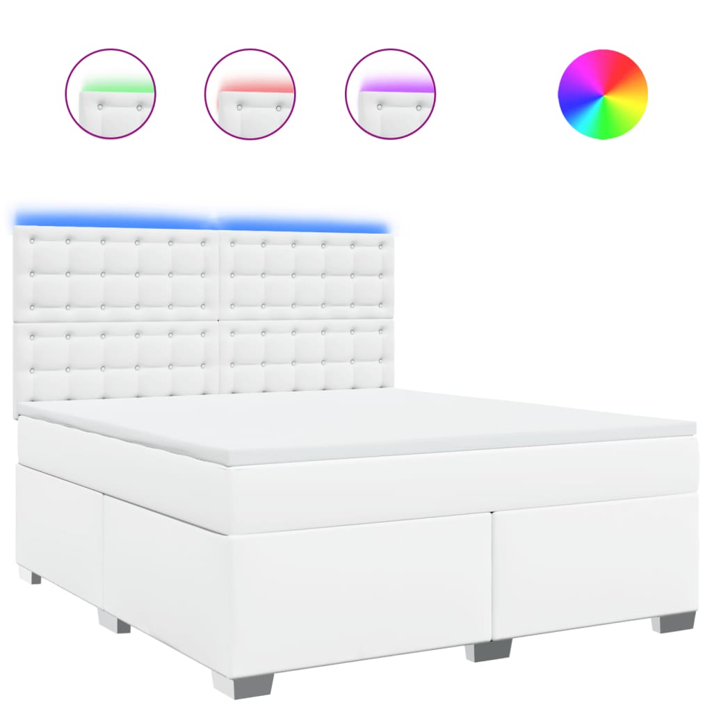 Κρεβάτι Boxspring με Στρώμα Λευκό 180x200 εκ. Συνθετικό Δέρμα - Pakobazaar