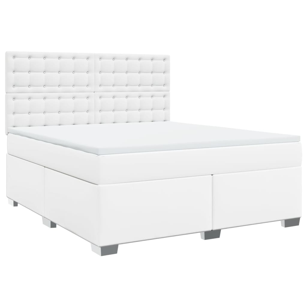 Κρεβάτι Boxspring με Στρώμα Λευκό 180x200 εκ. Συνθετικό Δέρμα - Pakobazaar