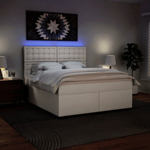 Κρεβάτι Boxspring με Στρώμα Λευκό 180x200 εκ. Συνθετικό Δέρμα - Pakobazaar