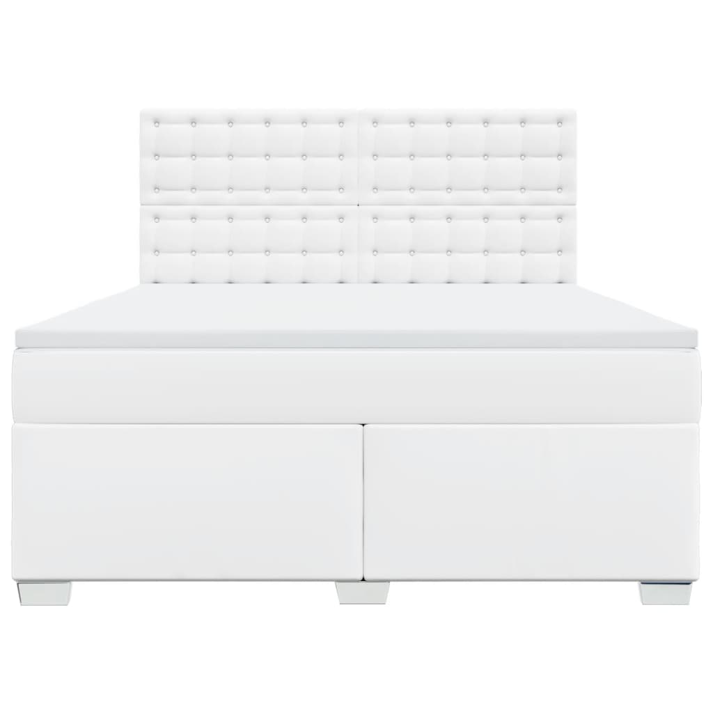Κρεβάτι Boxspring με Στρώμα Λευκό 180x200 εκ. Συνθετικό Δέρμα - Pakobazaar