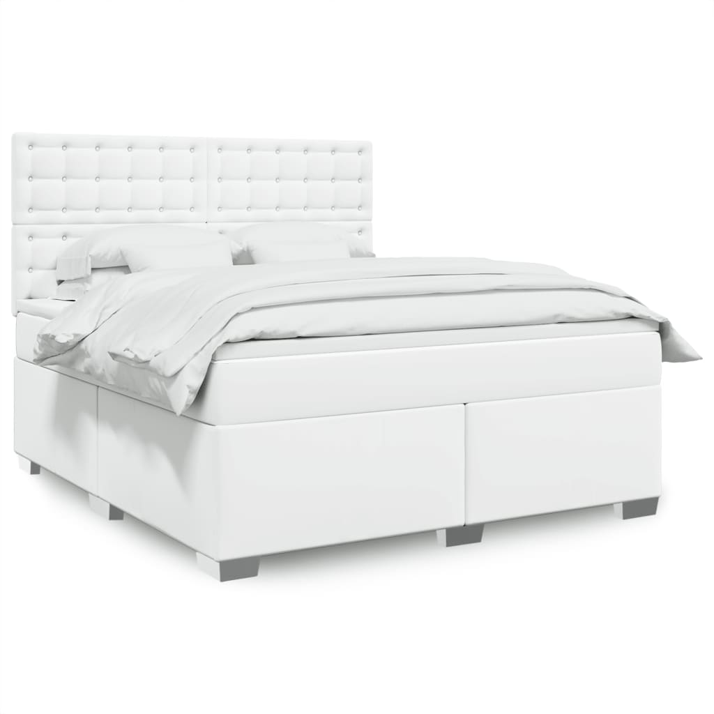 Κρεβάτι Boxspring με Στρώμα Λευκό 180x200 εκ. Συνθετικό Δέρμα - Pakobazaar