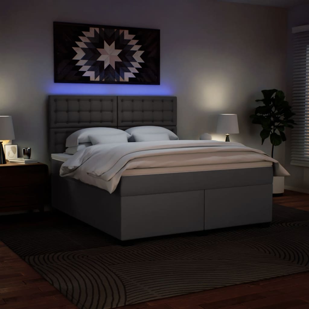 Κρεβάτι Boxspring με Στρώμα Γκρι 180x200 εκ. Συνθετικό Δέρμα - Pakobazaar