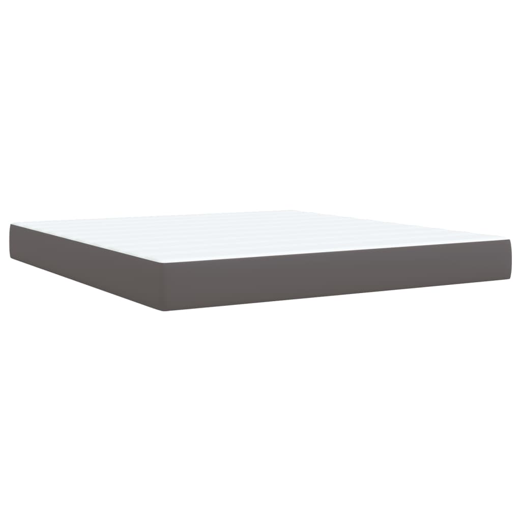 Κρεβάτι Boxspring με Στρώμα Γκρι 180x200 εκ. Συνθετικό Δέρμα - Pakobazaar