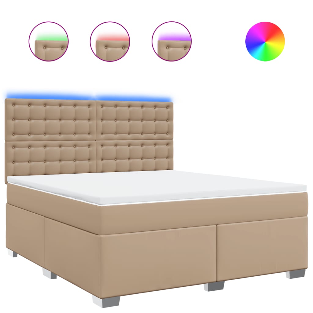 Κρεβάτι Boxspring με Στρώμα Καπουτσίνο 180x200 εκ. Συνθ. Δέρμα - Pakobazaar