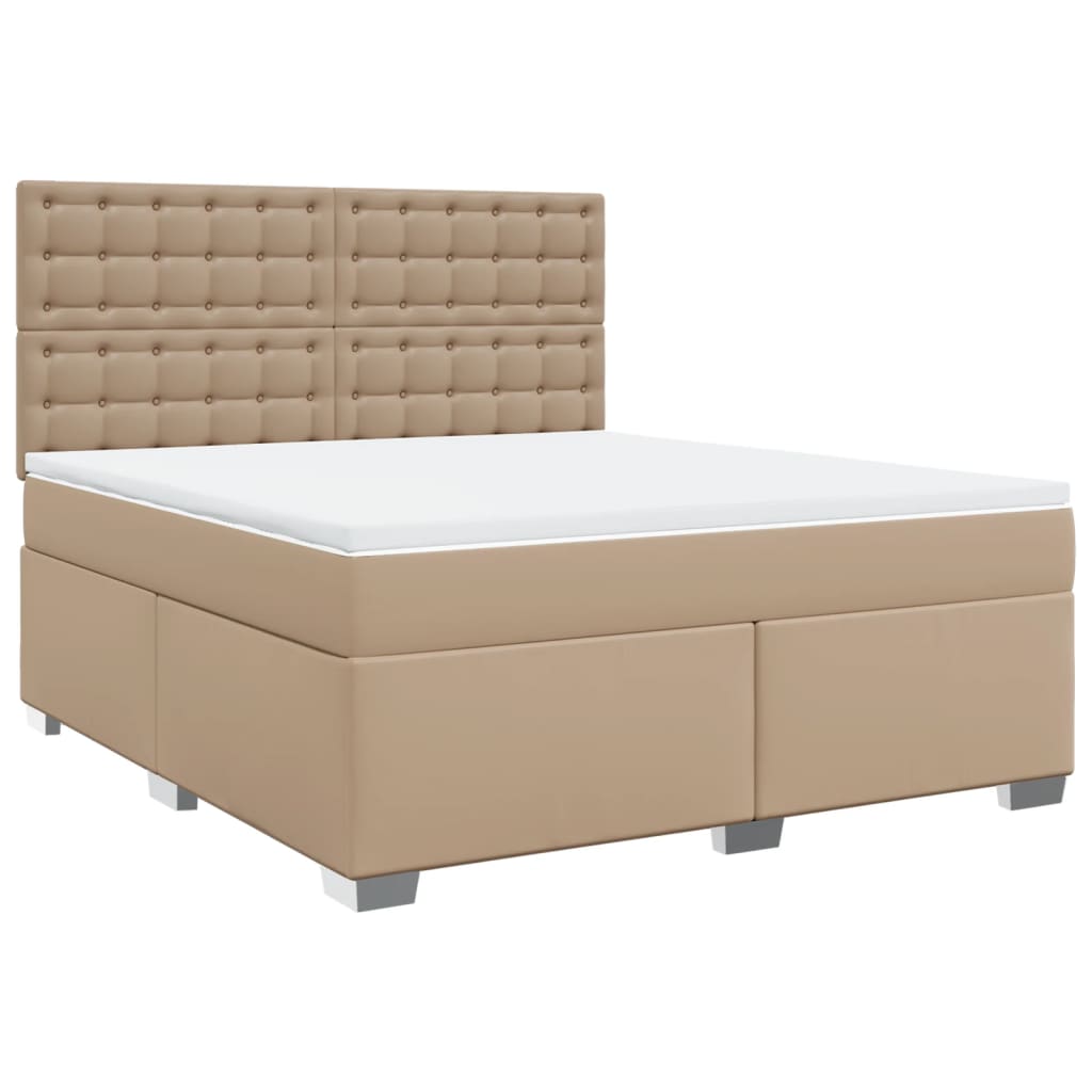 Κρεβάτι Boxspring με Στρώμα Καπουτσίνο 180x200 εκ. Συνθ. Δέρμα - Pakobazaar
