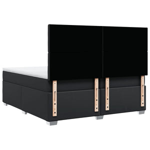 Κρεβάτι Boxspring με Στρώμα Μαύρο 200x200 εκ. Συνθετικό Δέρμα - Pakobazaar