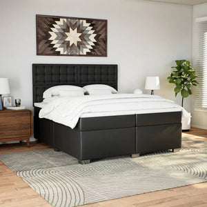 Κρεβάτι Boxspring με Στρώμα Μαύρο 200x200 εκ. Συνθετικό Δέρμα - Pakobazaar