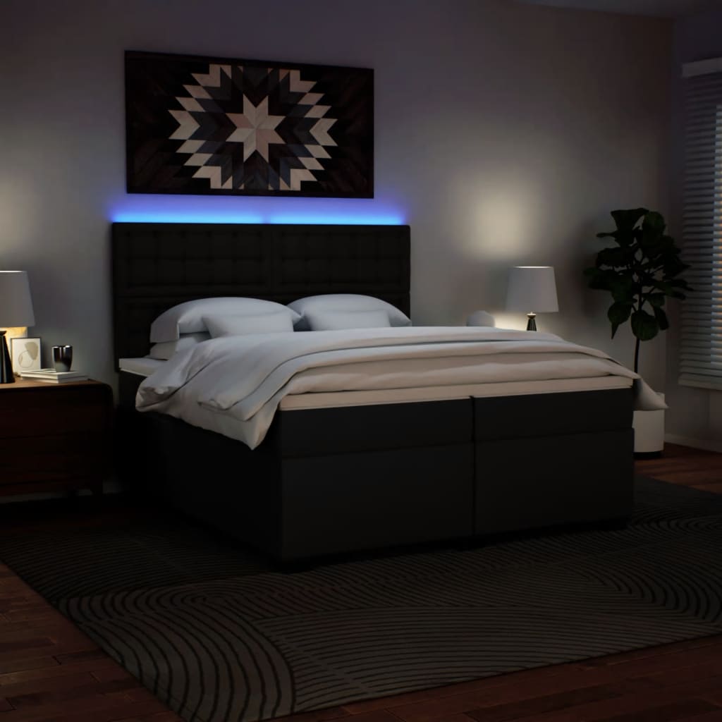 Κρεβάτι Boxspring με Στρώμα Μαύρο 200x200 εκ. Συνθετικό Δέρμα - Pakobazaar