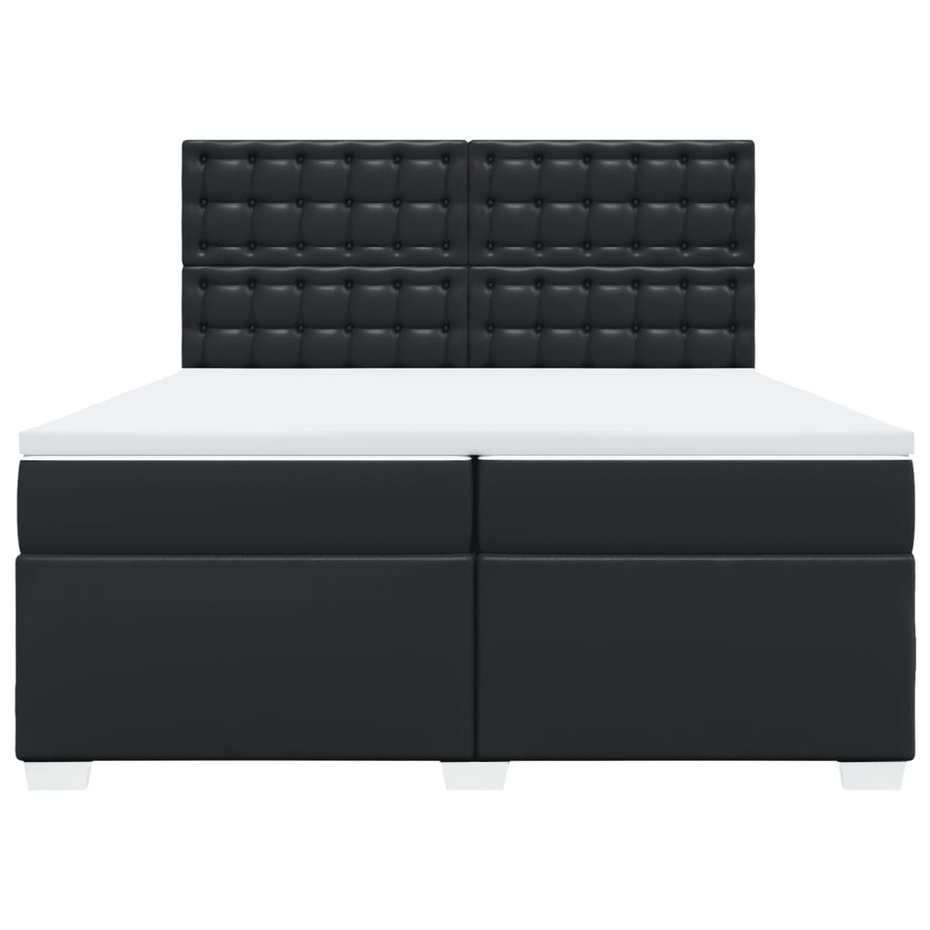 Κρεβάτι Boxspring με Στρώμα Μαύρο 200x200 εκ. Συνθετικό Δέρμα - Pakobazaar