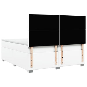 Κρεβάτι Boxspring με Στρώμα Λευκό 200x200 εκ. Συνθετικό Δέρμα - Pakobazaar