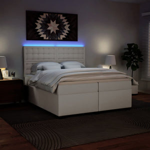 Κρεβάτι Boxspring με Στρώμα Λευκό 200x200 εκ. Συνθετικό Δέρμα - Pakobazaar