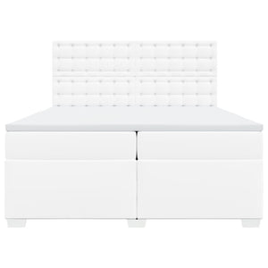 Κρεβάτι Boxspring με Στρώμα Λευκό 200x200 εκ. Συνθετικό Δέρμα - Pakobazaar