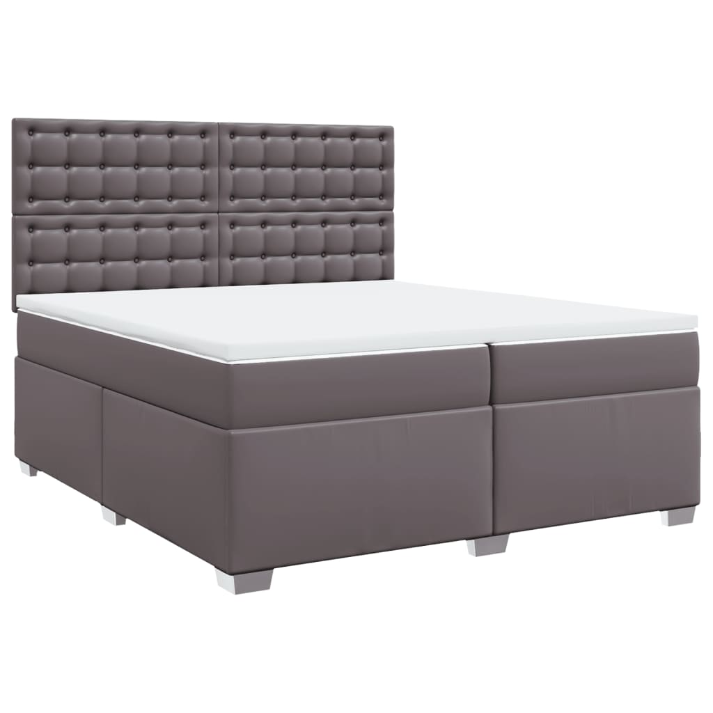 Κρεβάτι Boxspring με Στρώμα Γκρι 200x200 εκ. Συνθετικό Δέρμα - Pakobazaar