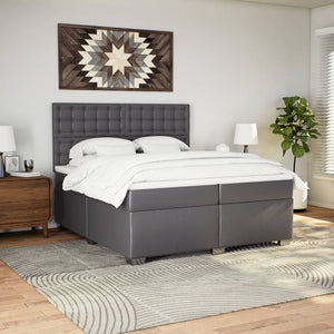 Κρεβάτι Boxspring με Στρώμα Γκρι 200x200 εκ. Συνθετικό Δέρμα - Pakobazaar