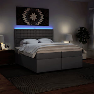 Κρεβάτι Boxspring με Στρώμα Γκρι 200x200 εκ. Συνθετικό Δέρμα - Pakobazaar