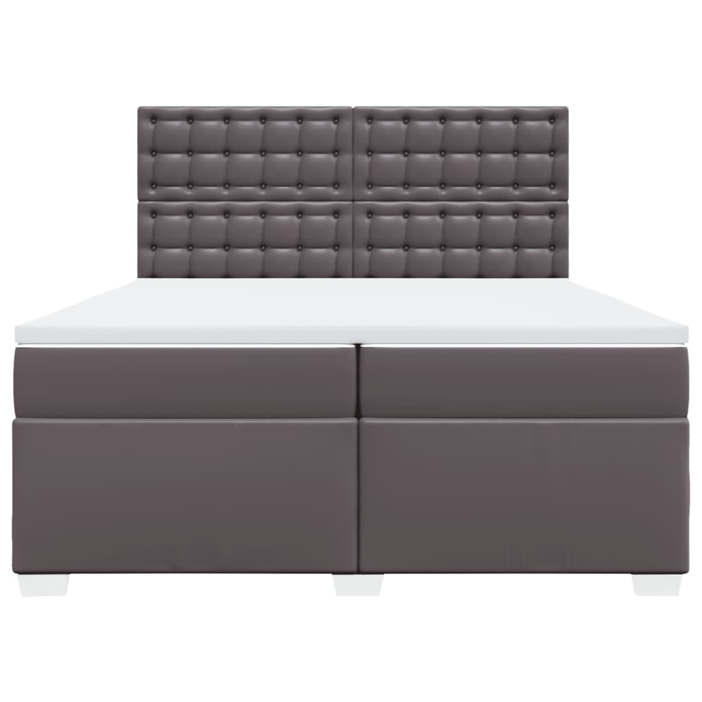 Κρεβάτι Boxspring με Στρώμα Γκρι 200x200 εκ. Συνθετικό Δέρμα - Pakobazaar